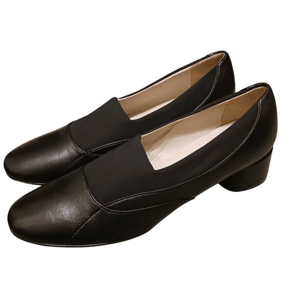 NEW Amalfi Recanati Block Heel Round Toe Leather Pumps‎ in Black, Size 7.5 SS - Picture 4 of 10